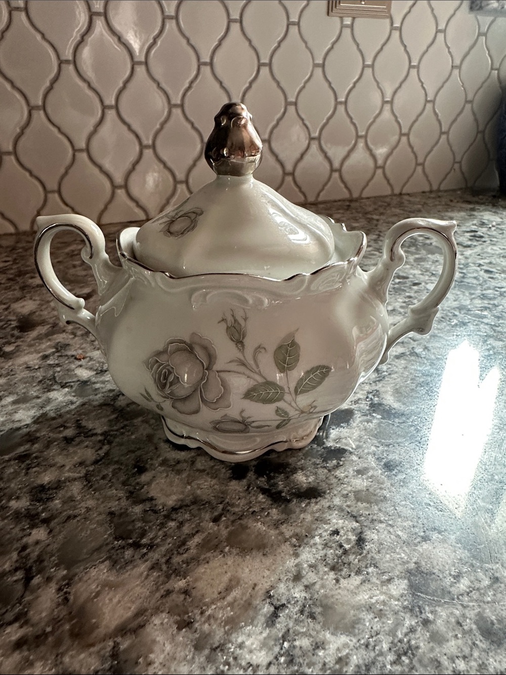 Mittereich Bavaria Mystic Rose Elegant White Floral Porcelain Sugar Bowl